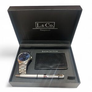 L&Co. Silver and Blue Watch Set